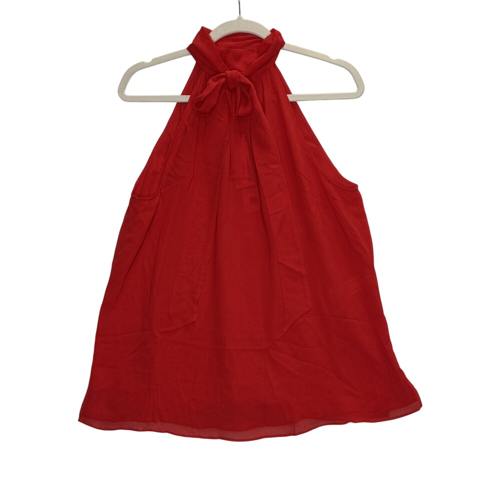 LILYSILK Blouse Womens 10 Red 100% Mulberry Silk Halter Bow Tie Neck Top Dressy